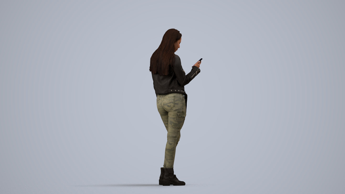 realistic 3D human woman casual shopping, archviz people FBX OBJ for Blender, side view render