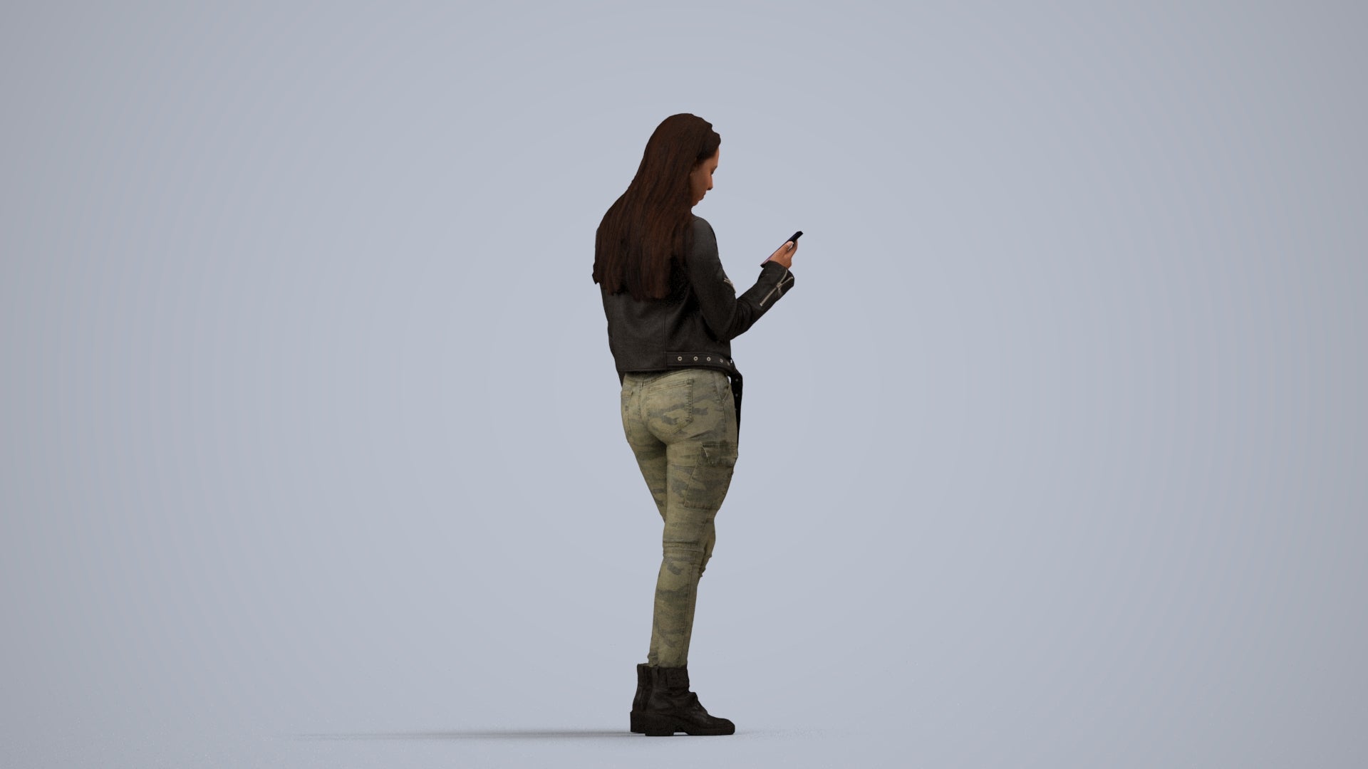 realistic 3D human woman casual shopping, archviz people FBX OBJ for Blender, side view render