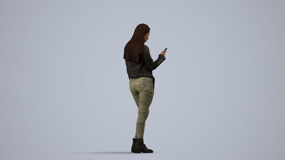 realistic 3D human woman casual shopping, archviz people FBX OBJ for Blender, side view render