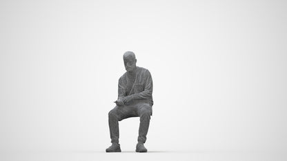 3D people model man casual sitting, scanned human for 3ds Max rendering, wireframe back view