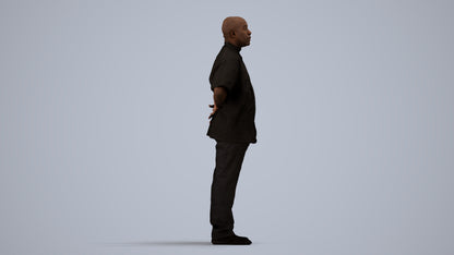 realistic 3D human man hospitality, archviz people FBX OBJ for Blender, side view render