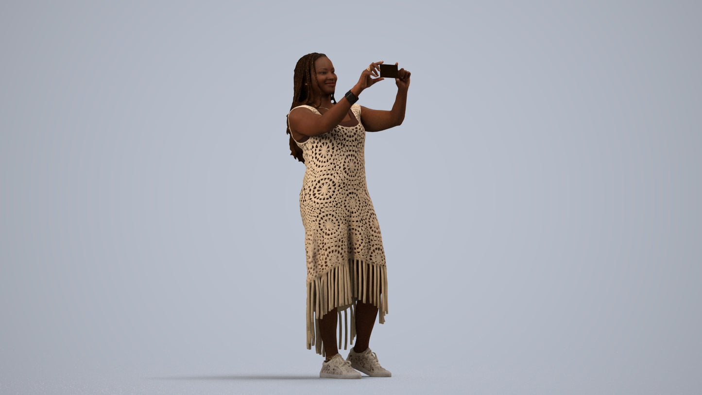 realistic 3D woman casual standing, scanned archviz people for Blender and 3ds Max, side view render