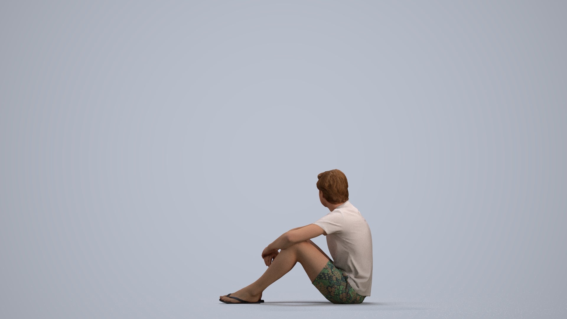 3D human model man casual pool, photogrammetry scanned person for archviz, front view render