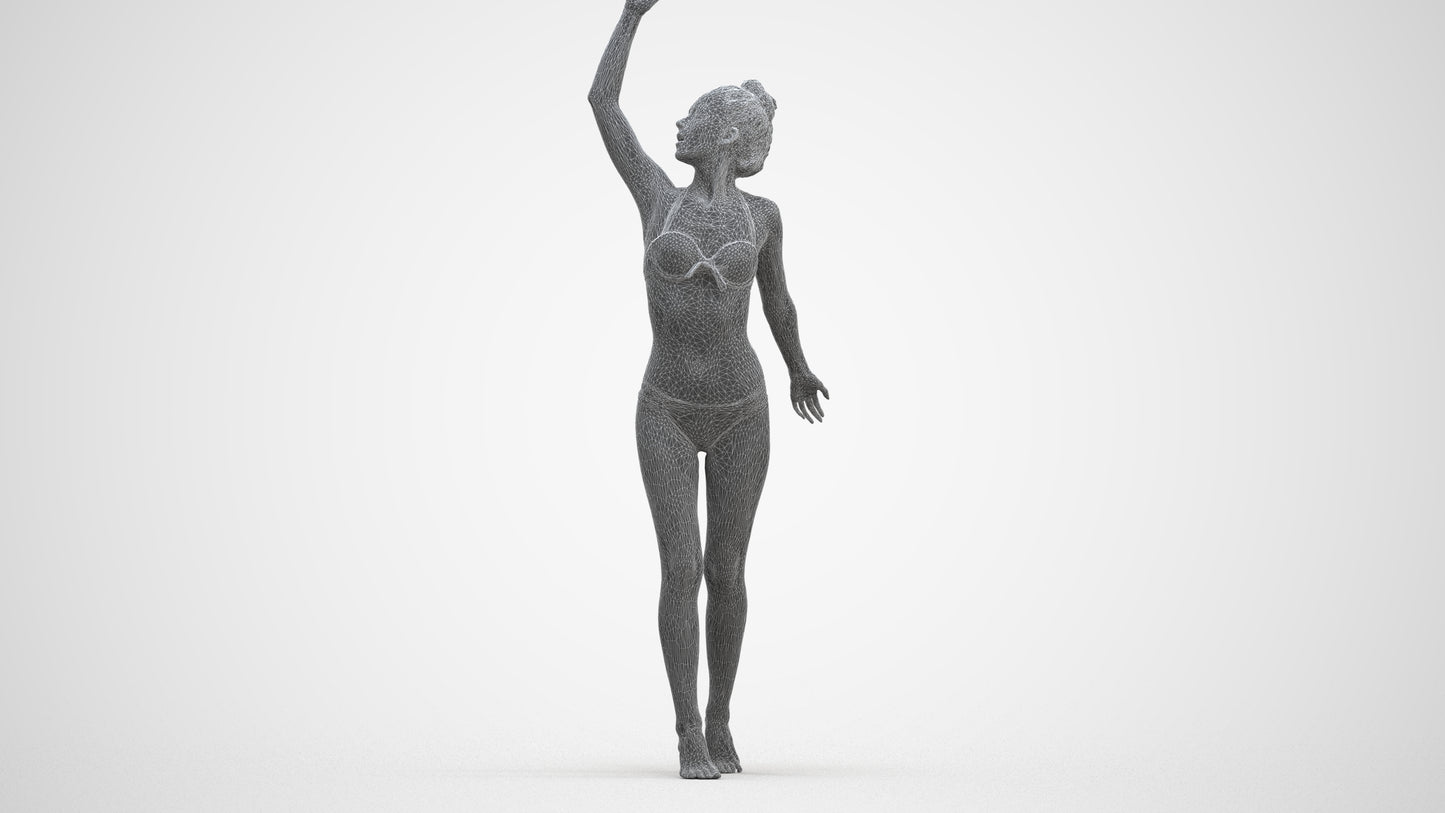 3D people model woman sport pool, scanned human for 3ds Max rendering, three-quarter front view render