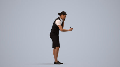 realistic 3D woman hospitality, scanned archviz people for Blender and 3ds Max, side view render