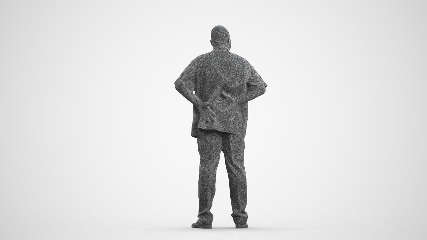 scanned 3D man hospitality, photogrammetry people for Enscape and V-Ray, wireframe front view