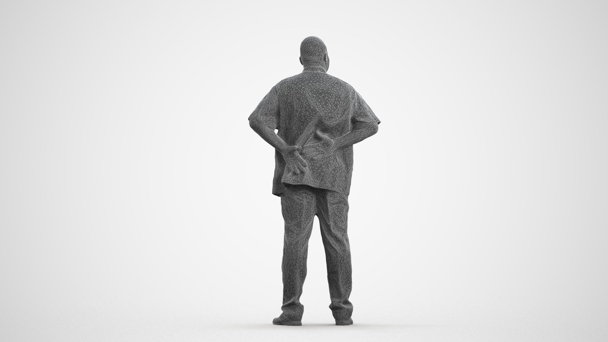 scanned 3D man hospitality, photogrammetry people for Enscape and V-Ray, wireframe front view
