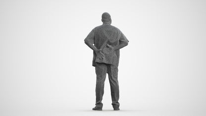 scanned 3D man hospitality, photogrammetry people for Enscape and V-Ray, wireframe front view