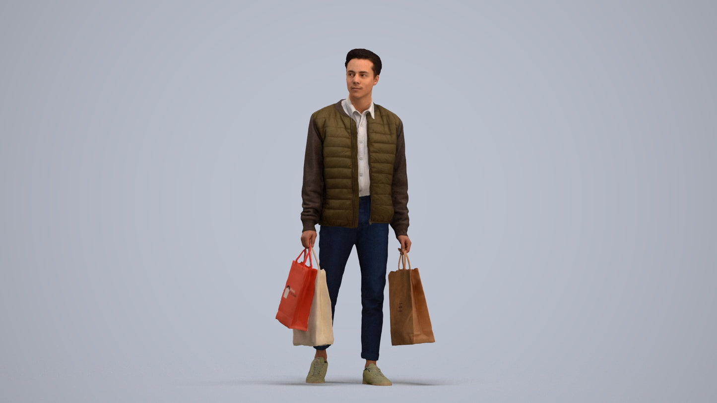 3D human model man casual formal, photogrammetry scanned person for archviz, standing pose render
