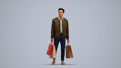 3D human model man casual formal, photogrammetry scanned person for archviz, standing pose render