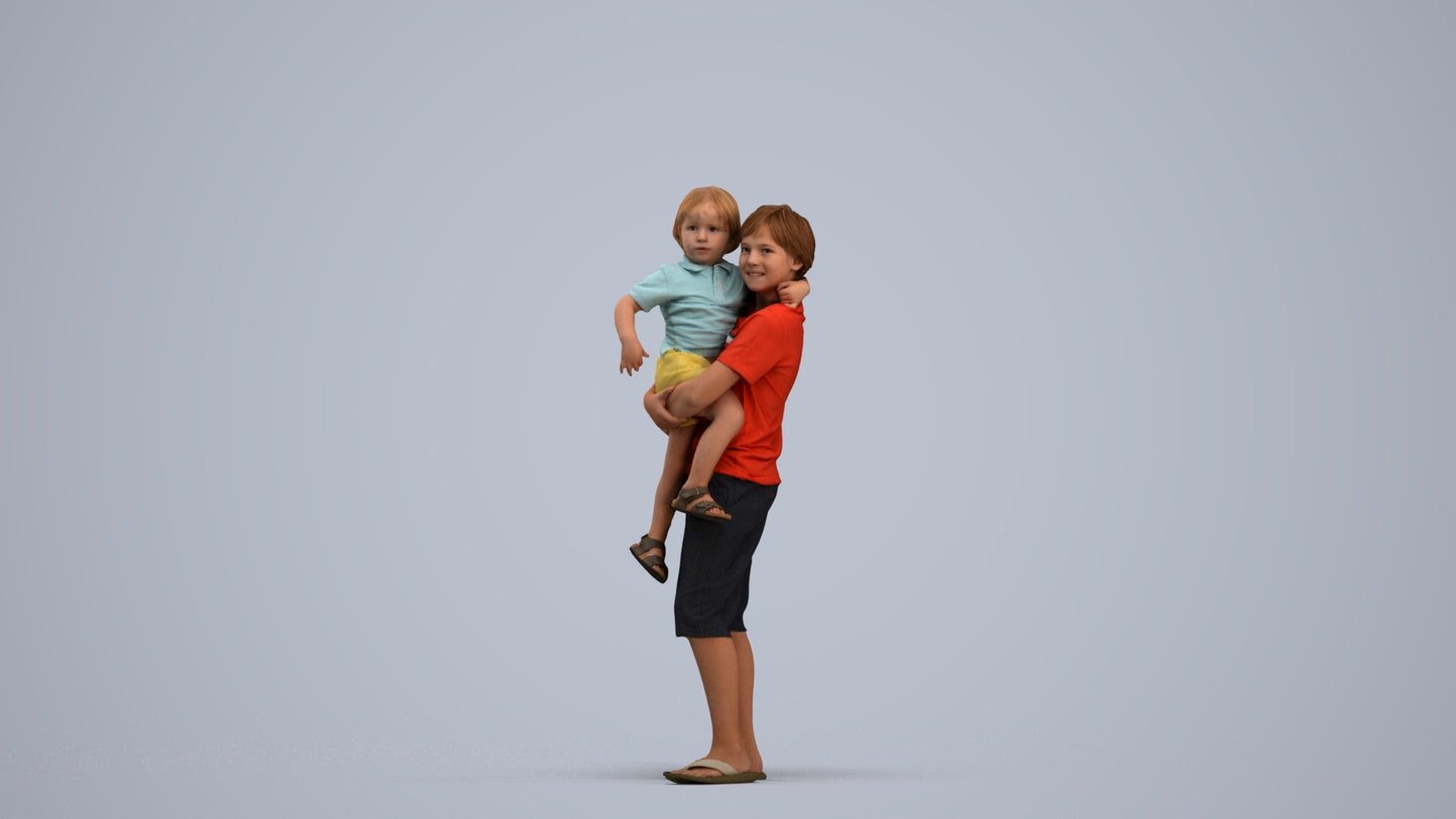 realistic 3D human boy casual kids, archviz people FBX OBJ for Blender, standing pose render