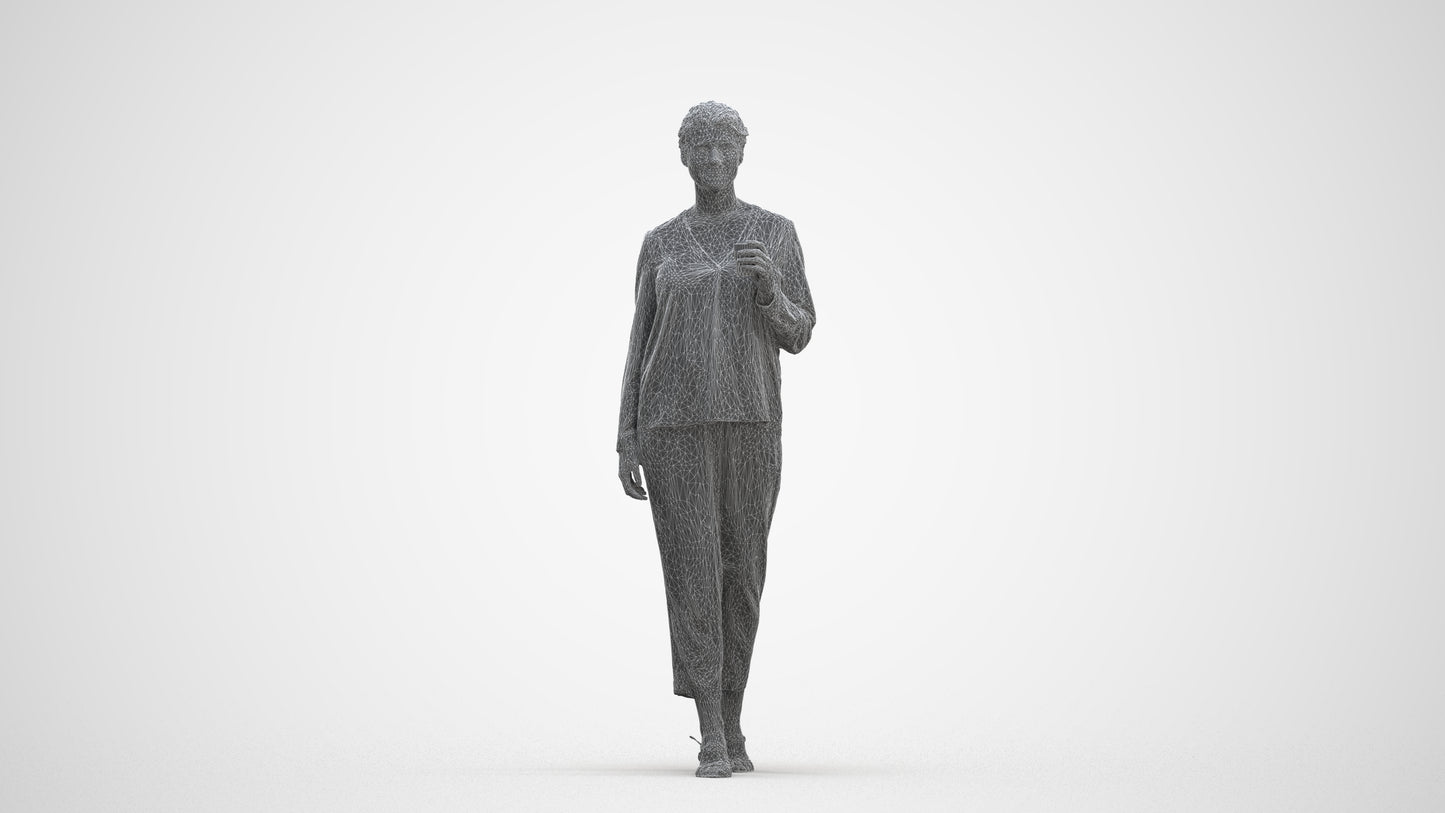 scanned 3D woman casual walking, photogrammetry people for Enscape and V-Ray, three-quarter front view render