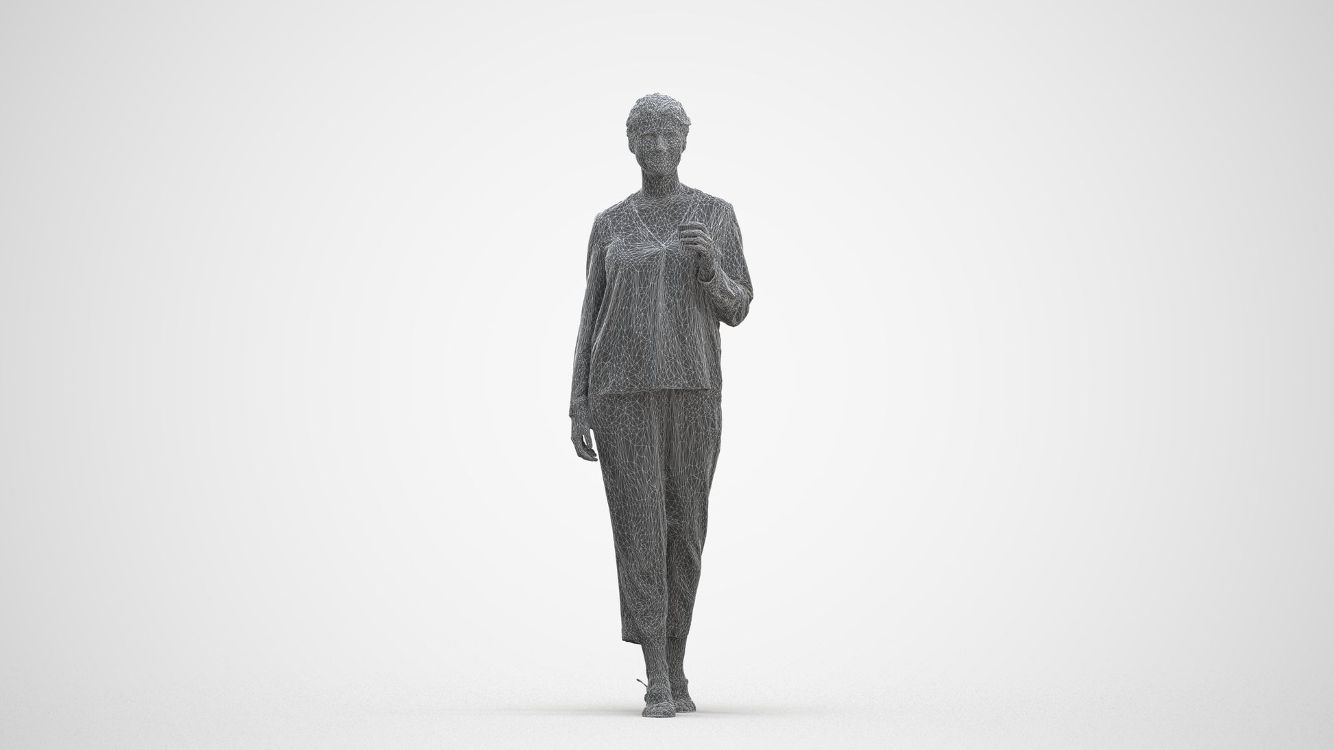 scanned 3D woman casual walking, photogrammetry people for Enscape and V-Ray, three-quarter front view render