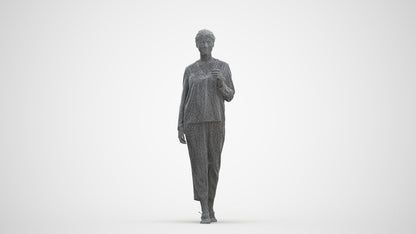 scanned 3D woman casual walking, photogrammetry people for Enscape and V-Ray, three-quarter front view render
