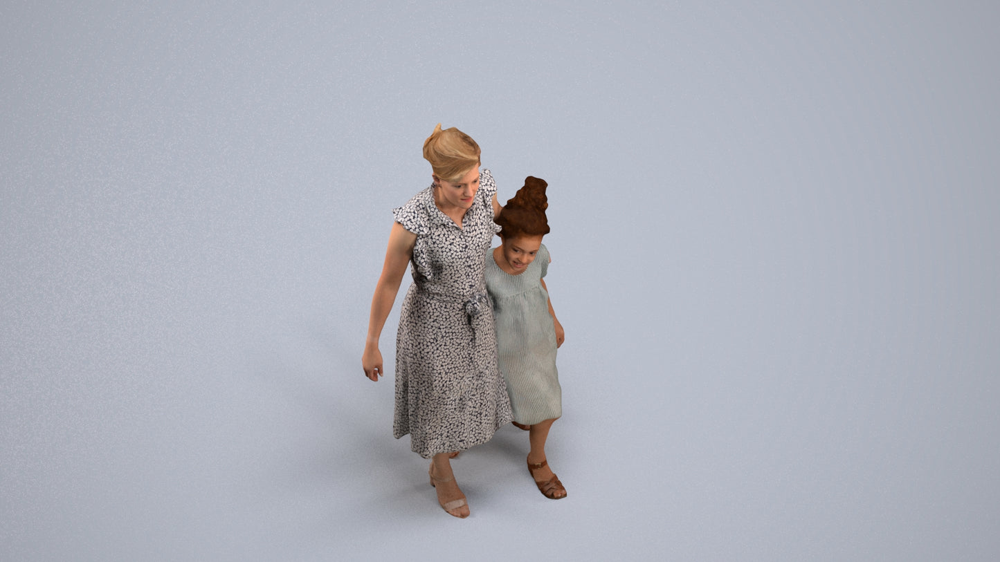 3D scanned girl kids casual, photorealistic archviz people for Enscape and SketchUp, back view render