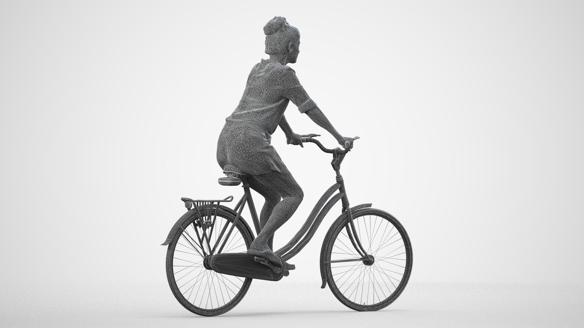 realistic 3D human woman casual cycling, archviz people FBX OBJ for Blender, wireframe side view