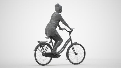 realistic 3D human woman casual cycling, archviz people FBX OBJ for Blender, wireframe side view