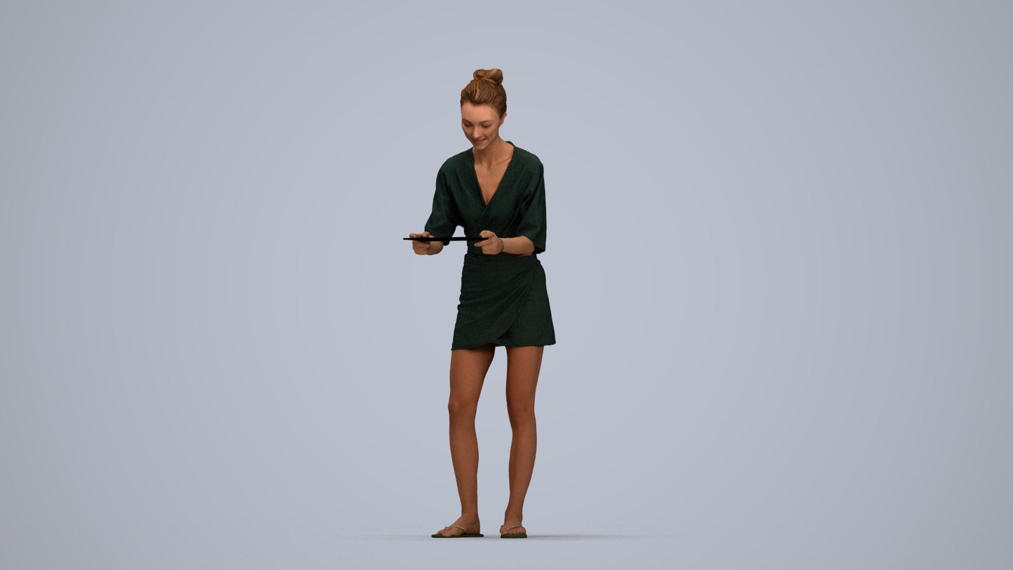 realistic 3D woman casual standing, scanned archviz people for Blender and 3ds Max, top-down view render