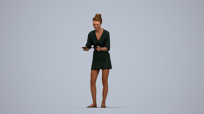 realistic 3D woman casual standing, scanned archviz people for Blender and 3ds Max, top-down view render