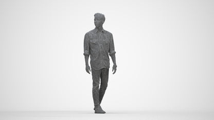 realistic 3D man casual walking, scanned archviz people for Blender and 3ds Max, wireframe back view