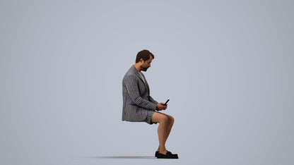 3D scanned man sitting business, photorealistic archviz people for Enscape and SketchUp, side view render