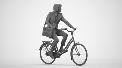 3D human model man business cycling, photogrammetry scanned person for archviz, wireframe side view