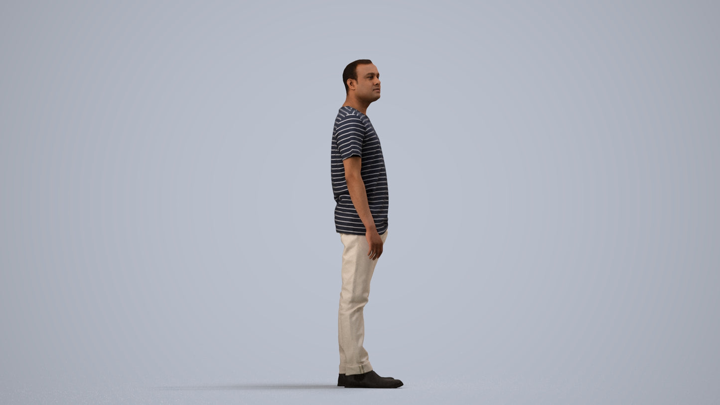 3D people model man casual standing, scanned human for 3ds Max rendering, side view render