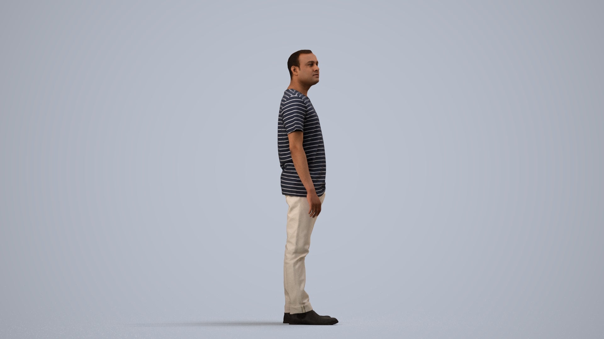 3D people model man casual standing, scanned human for 3ds Max rendering, side view render