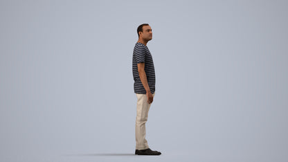 3D people model man casual standing, scanned human for 3ds Max rendering, side view render