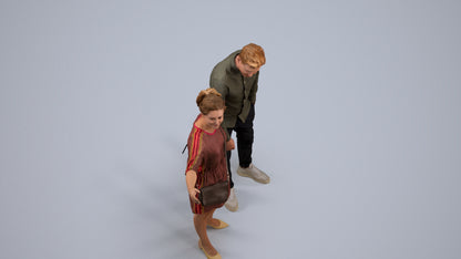 realistic 3D human woman casual couple, archviz people FBX OBJ for Blender, back view render