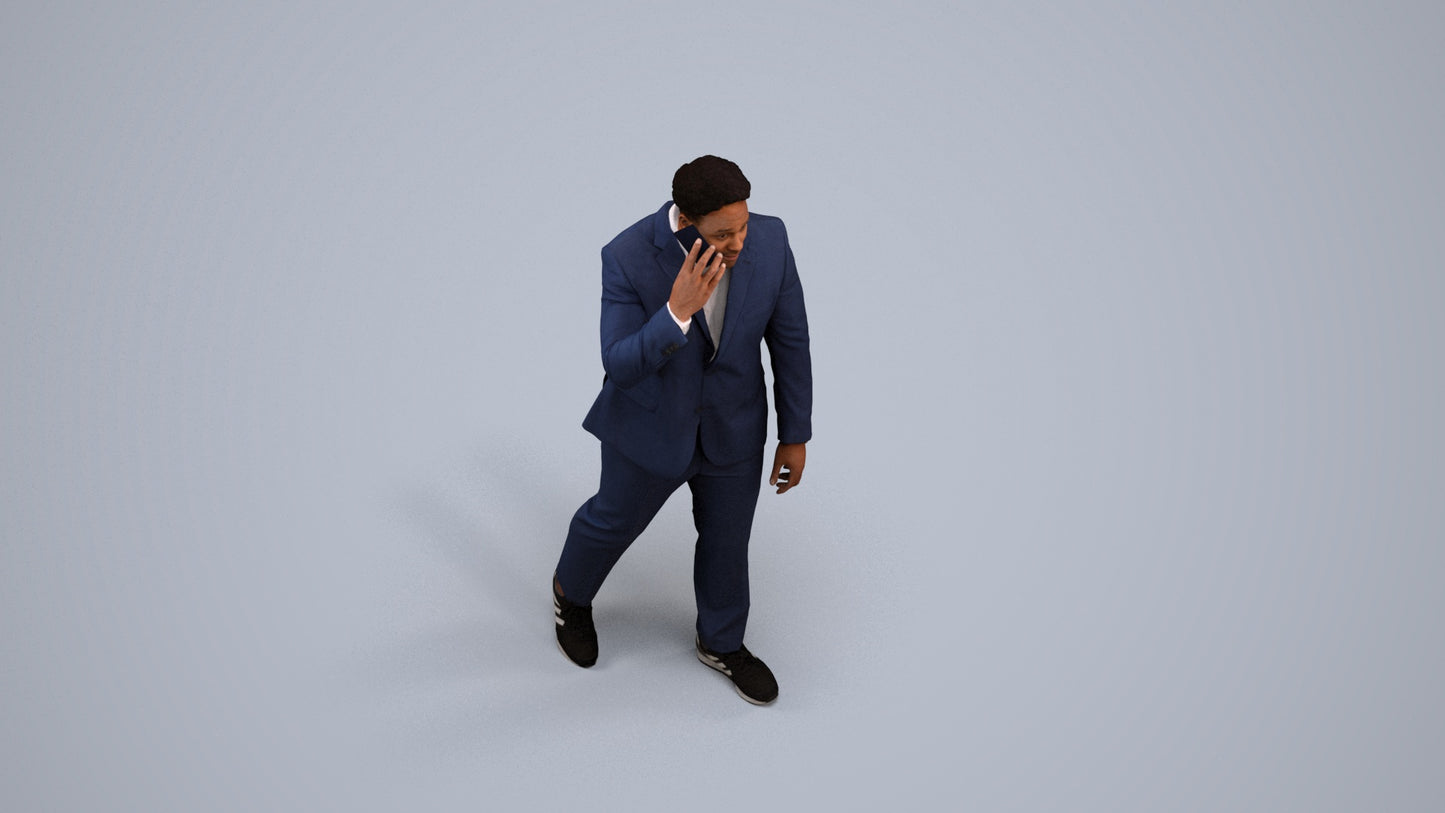 realistic 3D man business standing, scanned archviz people for Blender and 3ds Max, back view render