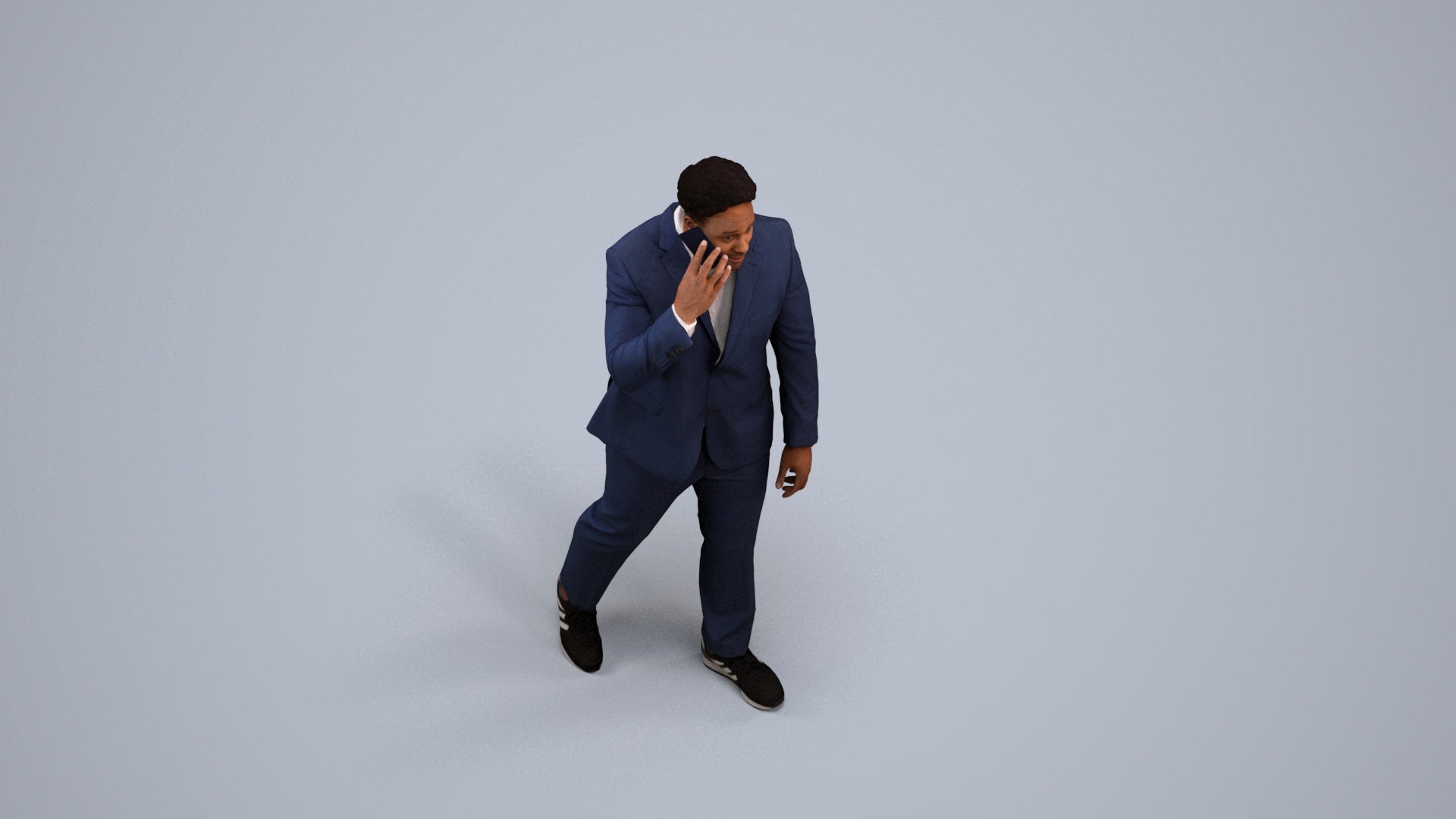realistic 3D man business standing, scanned archviz people for Blender and 3ds Max, back view render