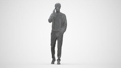3D human model man casual walking, photogrammetry scanned person for archviz, wireframe back view