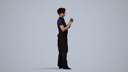 3D scanned woman hospitality, photorealistic archviz people for Enscape and SketchUp, side view render
