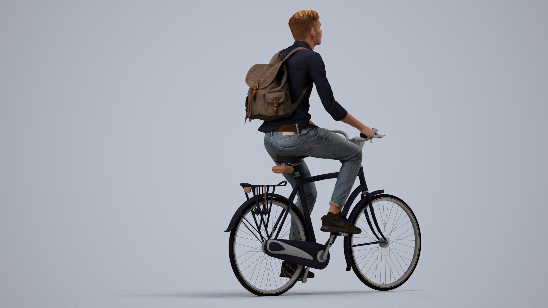 photogrammetry 3D man casual cycling, realistic human model archviz FBX, side view render