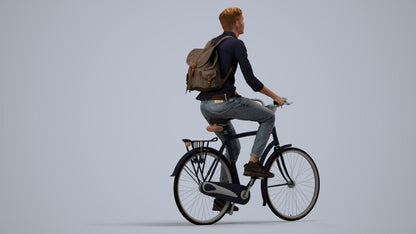 photogrammetry 3D man casual cycling, realistic human model archviz FBX, side view render