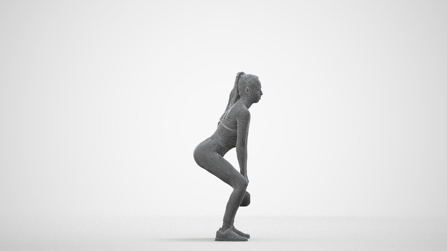 realistic 3D human woman sport, archviz people FBX OBJ for Blender, wireframe side view