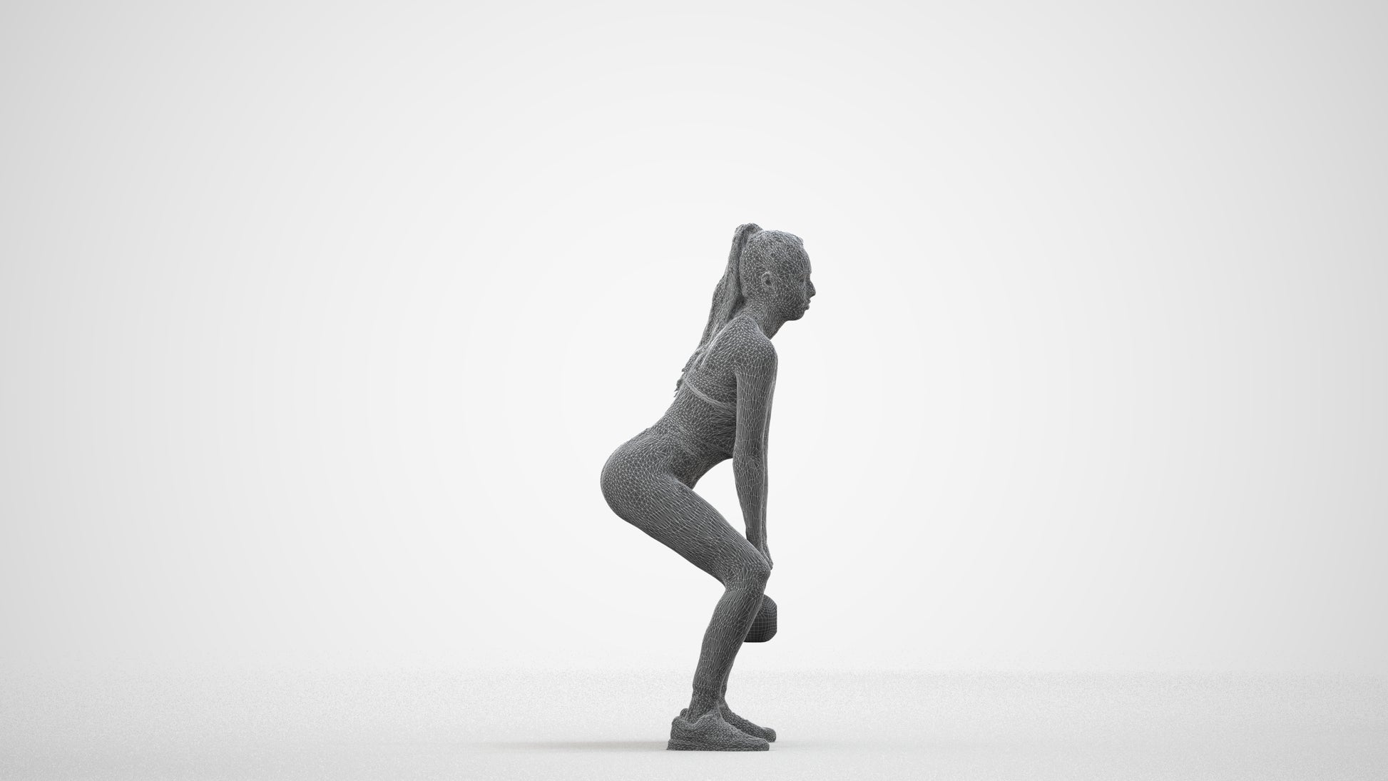 realistic 3D human woman sport, archviz people FBX OBJ for Blender, wireframe side view