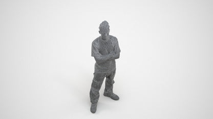 realistic 3D man casual standing, scanned archviz people for Blender and 3ds Max, wireframe three-quarter view