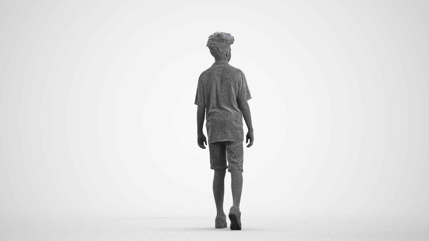 realistic 3D boy casual kids, scanned archviz people for Blender and 3ds Max, wireframe front view