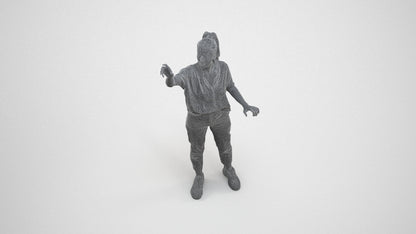 3D scanned woman standing casual, photorealistic archviz people for Enscape and SketchUp, wireframe three-quarter view