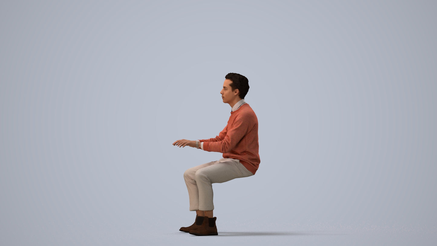 realistic 3D human man casual business, archviz people FBX OBJ for Blender, three-quarter view render