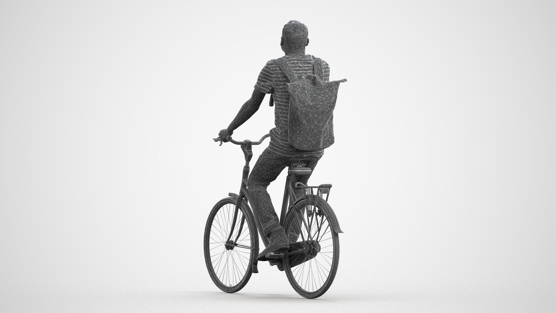 photogrammetry 3D man casual sitting, realistic human model archviz FBX, wireframe front view