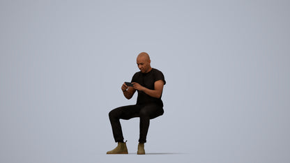 realistic 3D people man casual sitting, render-ready for V-Ray and Corona, FBX OBJ, top-down view render