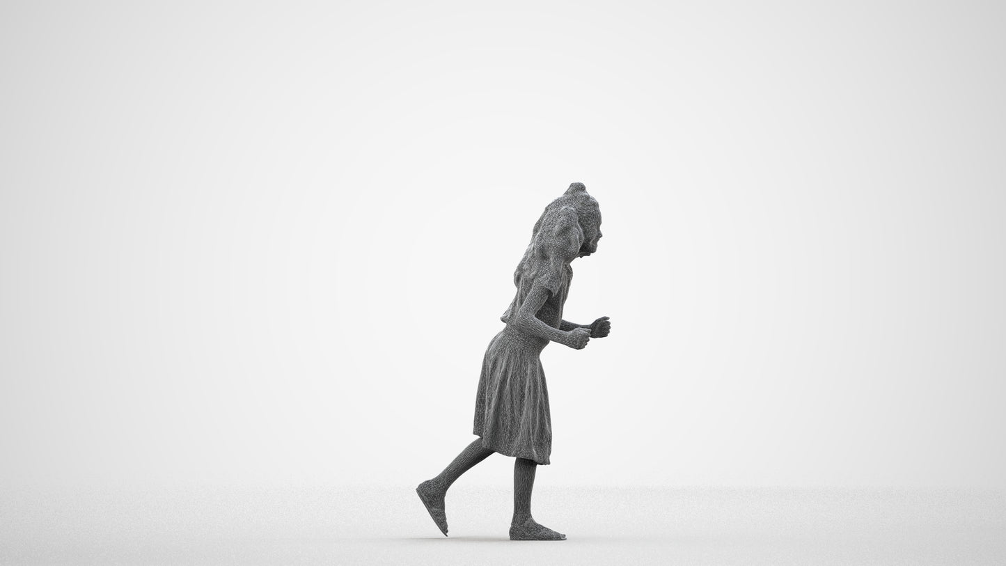 realistic 3D human girl casual kids, archviz people FBX OBJ for Blender, wireframe side view