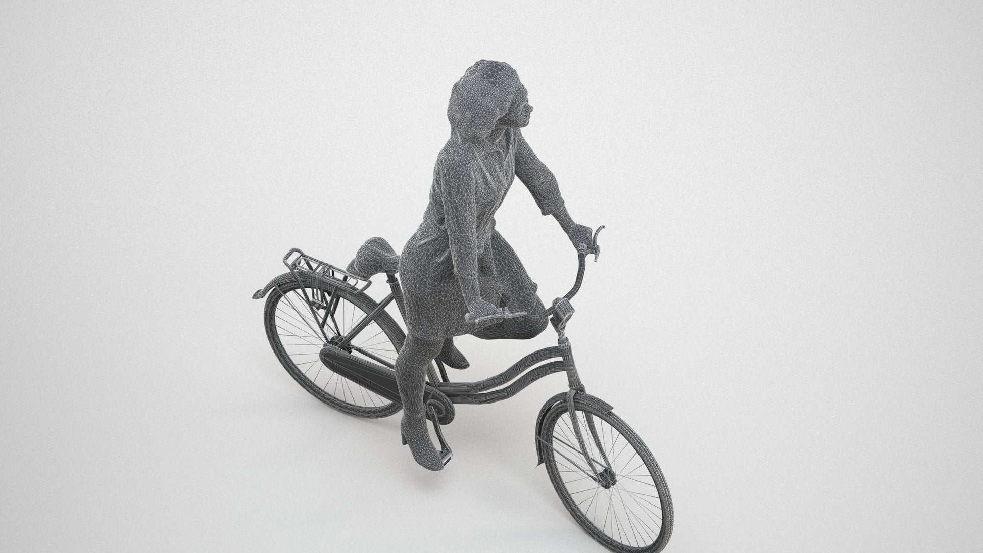 3D people model woman casual cycling, scanned human for 3ds Max rendering, wireframe three-quarter view