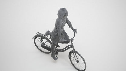 3D people model woman casual cycling, scanned human for 3ds Max rendering, wireframe three-quarter view
