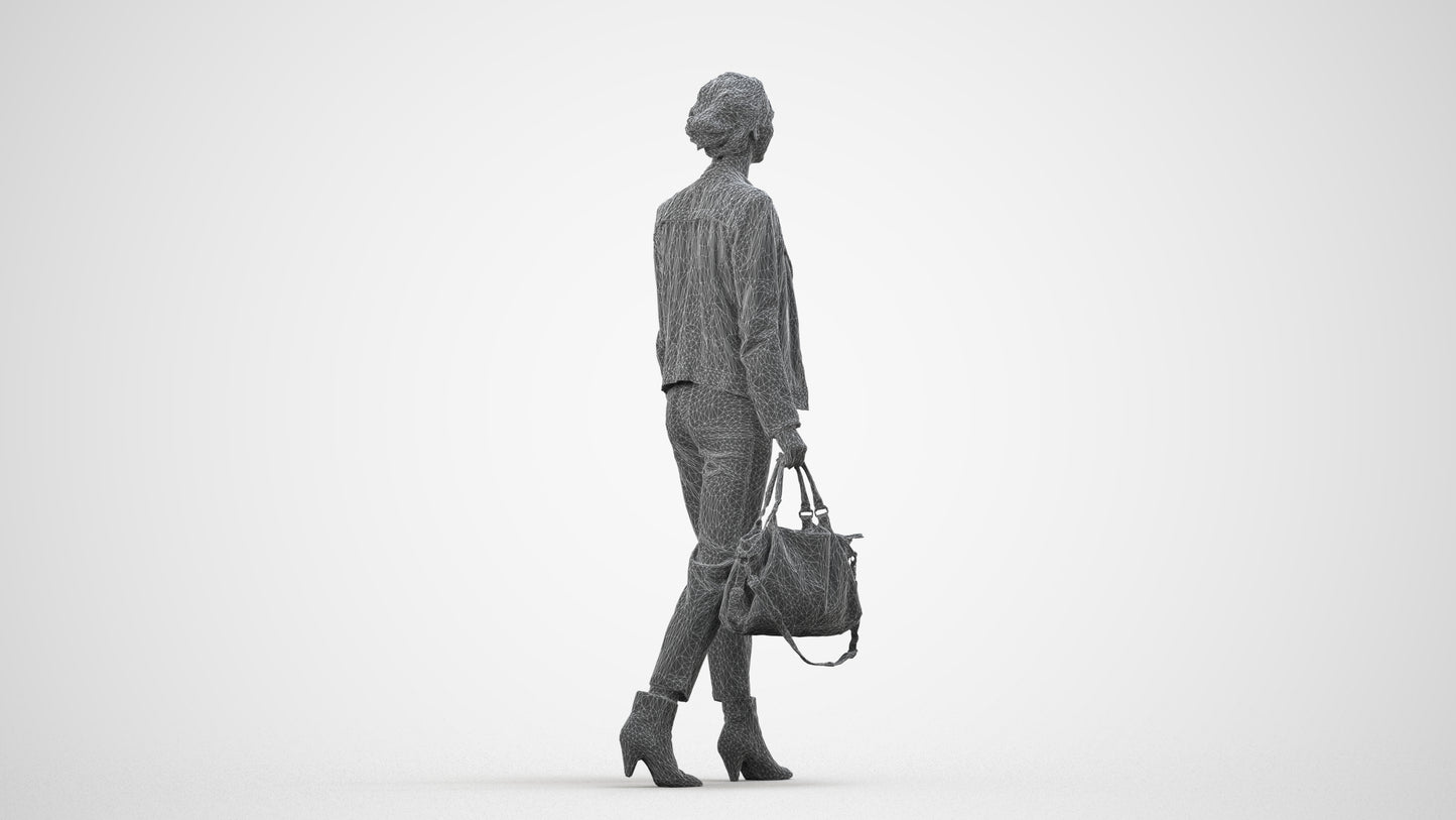 realistic 3D people woman business walking, render-ready for V-Ray and Corona, FBX OBJ, wireframe side view