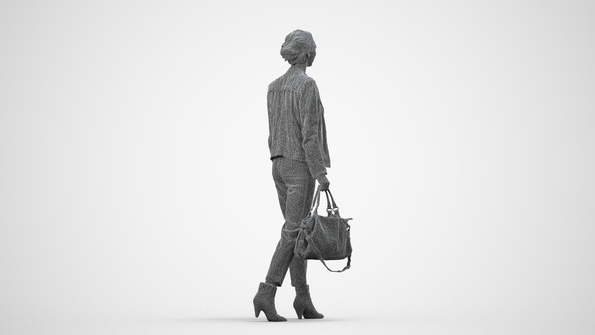 realistic 3D people woman business walking, render-ready for V-Ray and Corona, FBX OBJ, wireframe side view