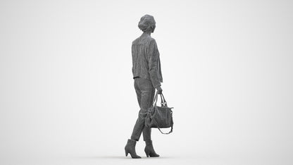 realistic 3D people woman business walking, render-ready for V-Ray and Corona, FBX OBJ, wireframe side view